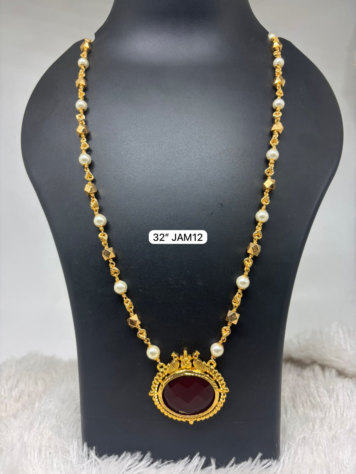 Premium quality 1 gram gold Pearl chain with stone pendent