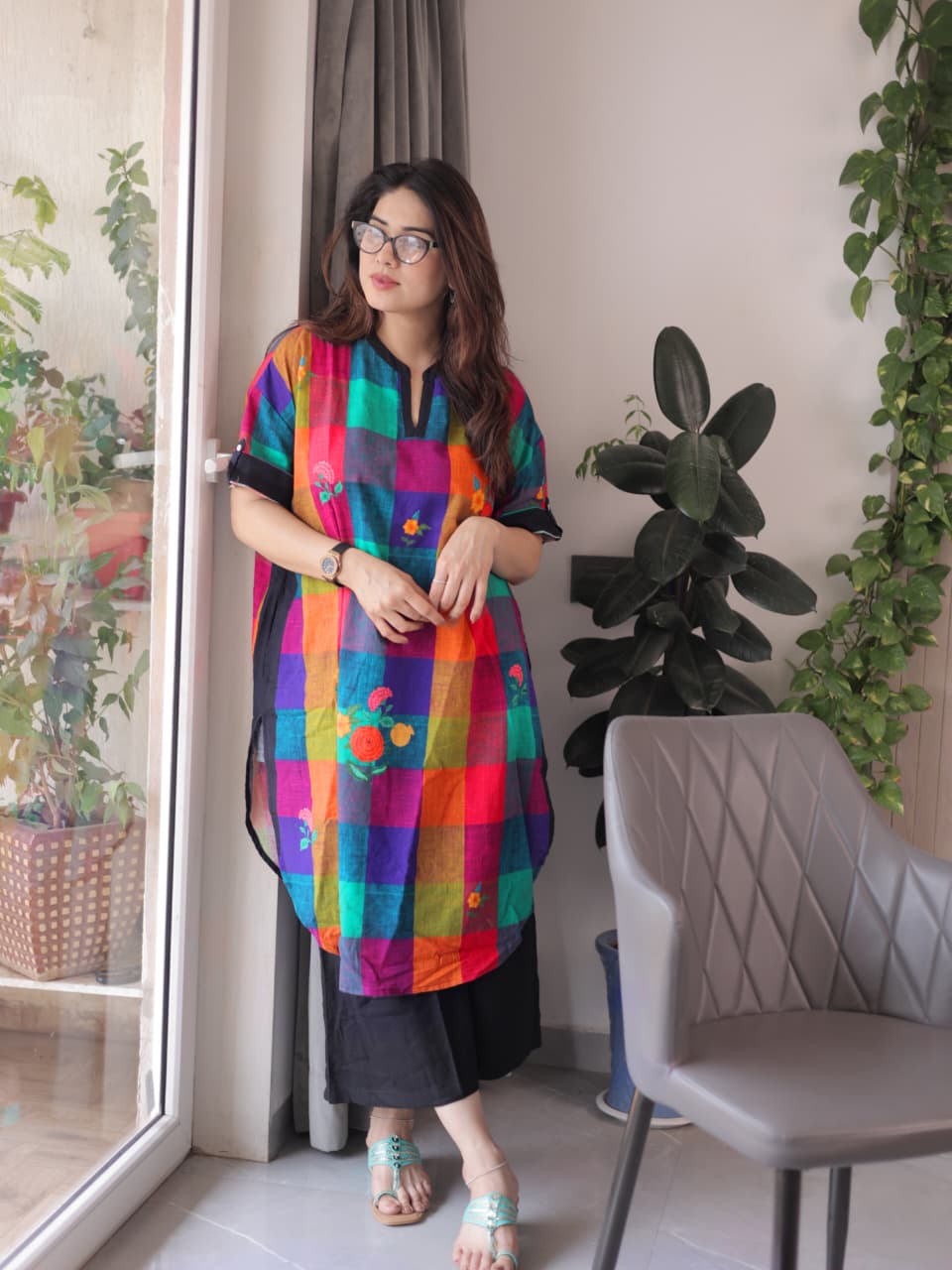 Premium woven cotton kurti and plazo set