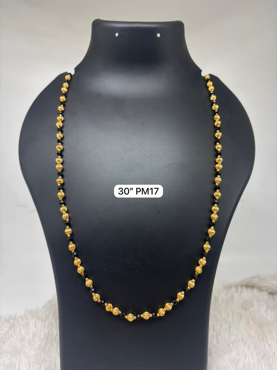 Premium quality 1 gram gold 30 inch black beads chain