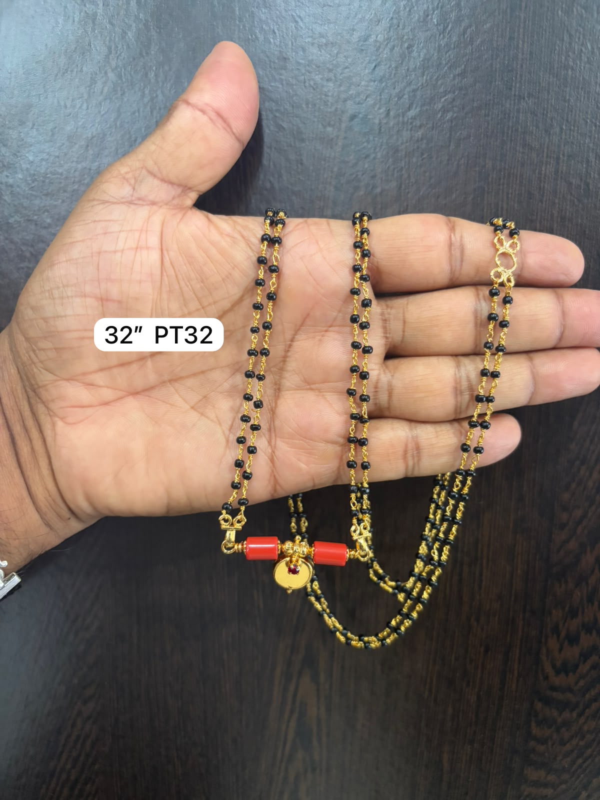 Premium quality one gram gold 30, 32 inch karimani with thali