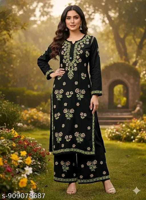 Rayon Women Kurti With Bottomwear