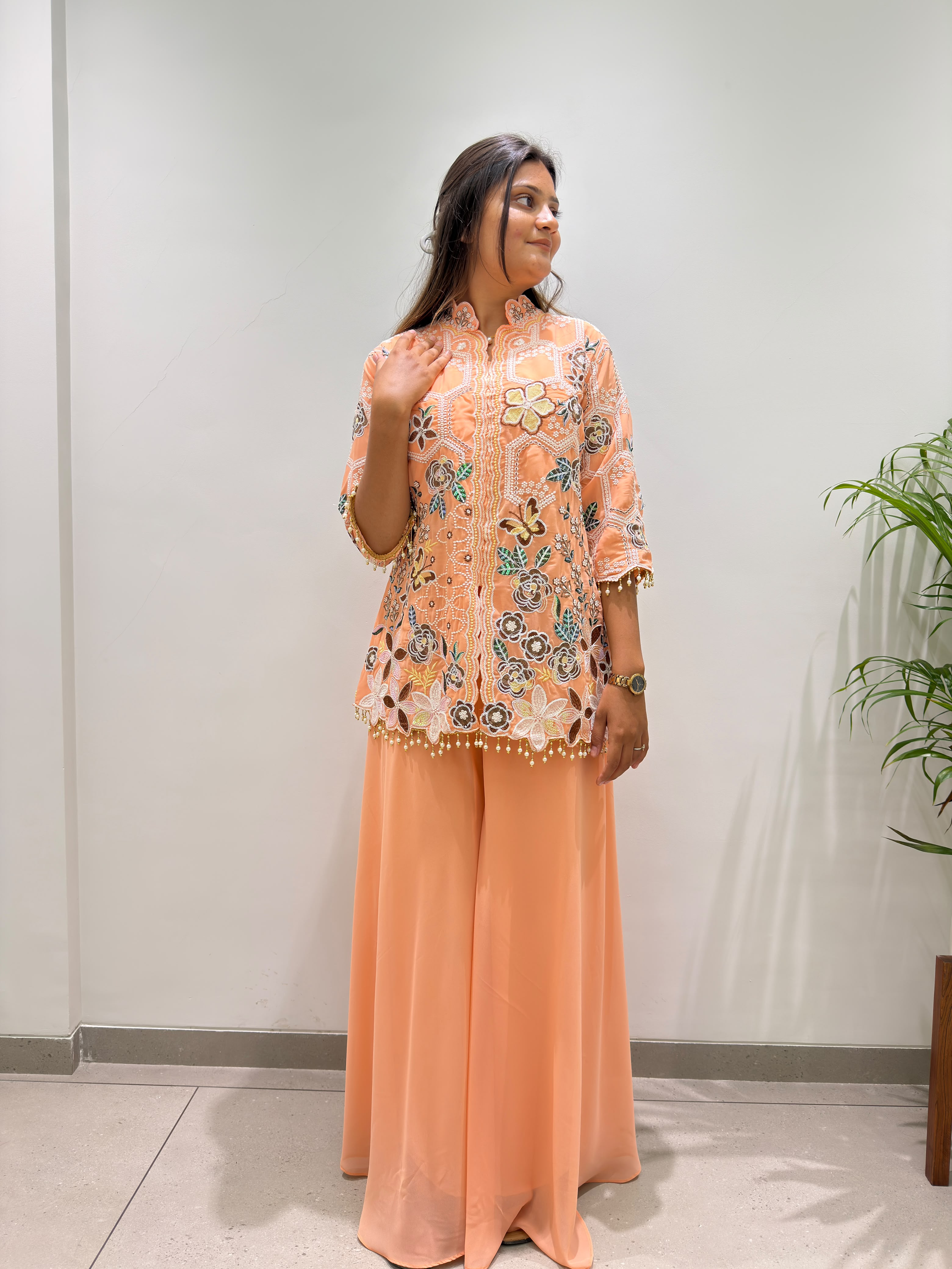 TOP AND PLAZZO WITH SEQUENCE EMBROIDERY WORK