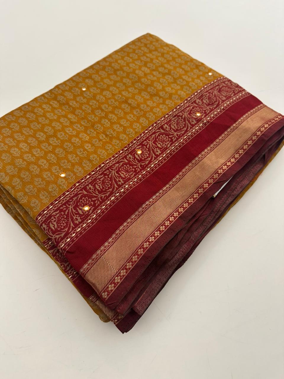 Mul Fabric, Mirror and Katha work Saree