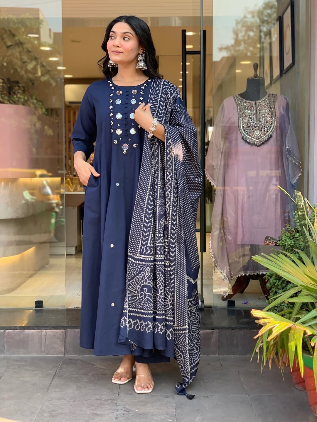 Anarkali Kurta with plazo set & new style in machine print