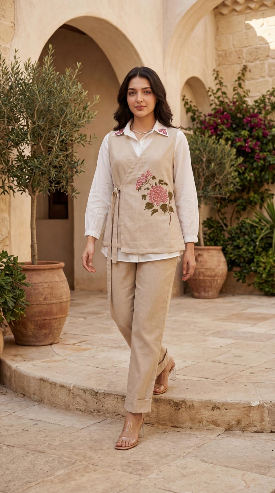 Premium jute coord set detailed with embroidery 