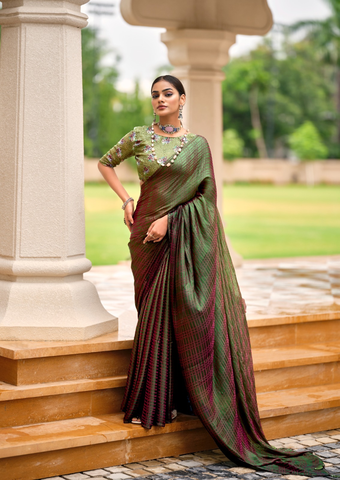 Swarovski Border & Latkan Digital Embroidery Sequence blouse