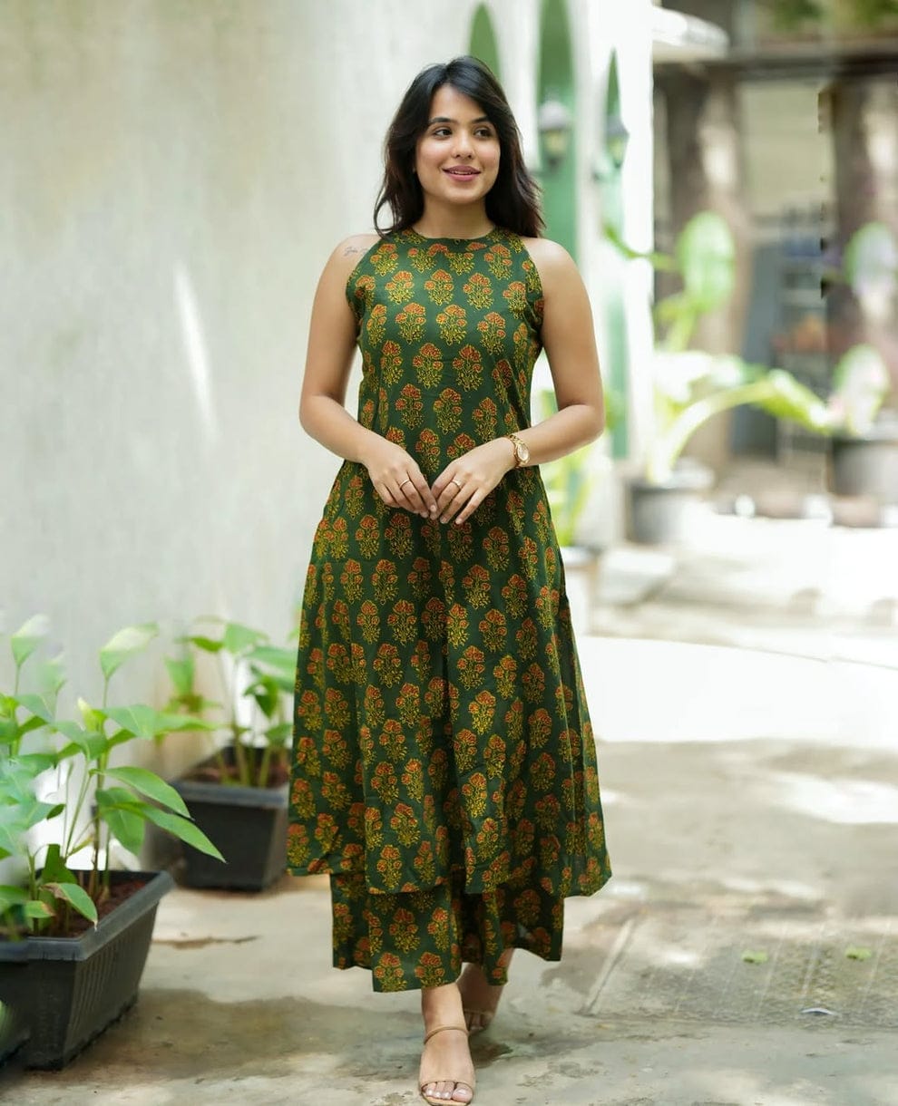 Premium Floral cambric cotton kurti Palazzo set