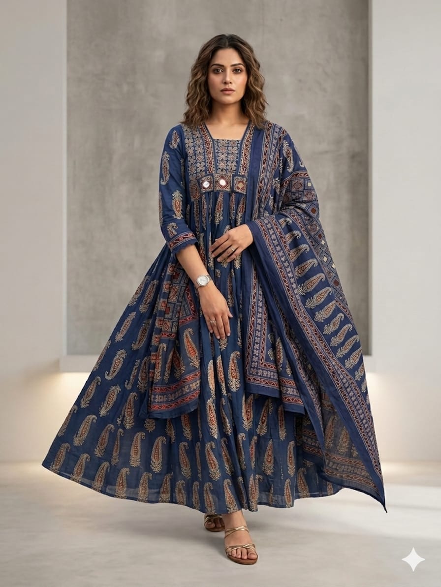 Ajrakh Anarkali Plazo suit